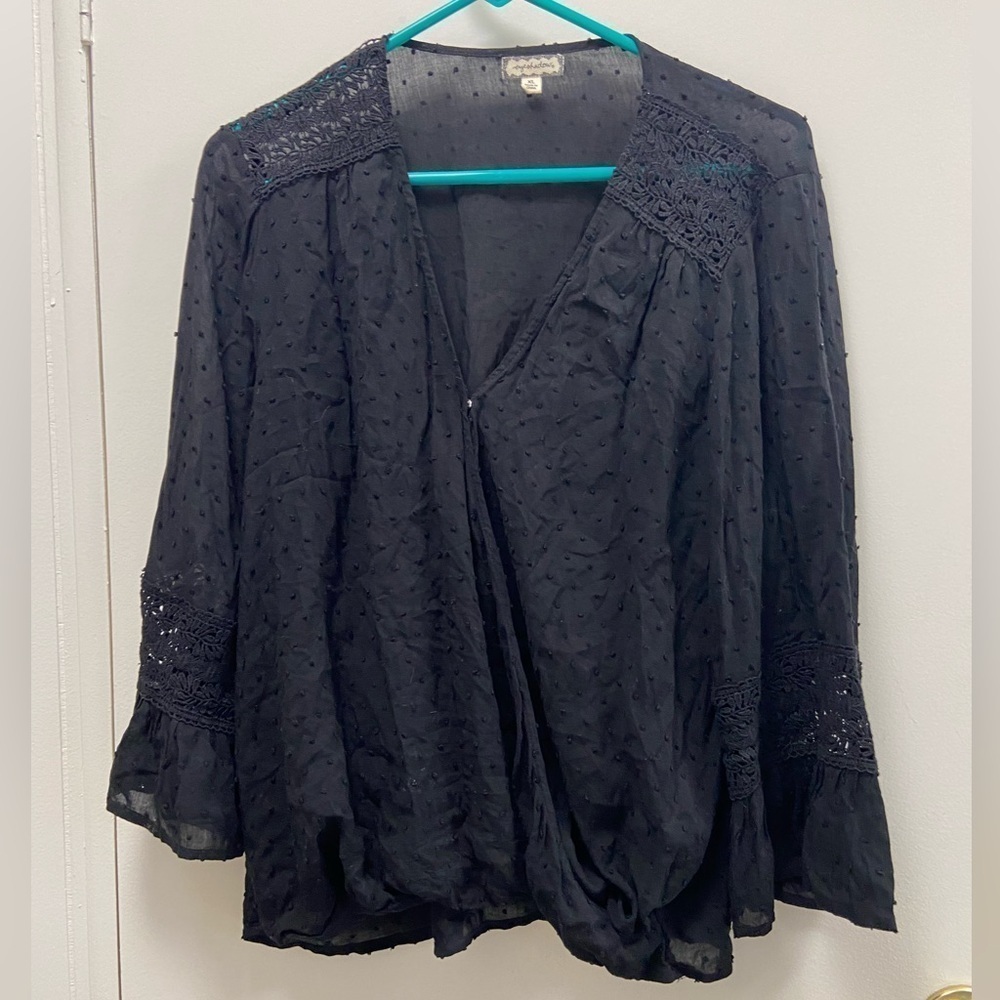 Black eyeshadow extra large blouse women’s Swiss dot design $35